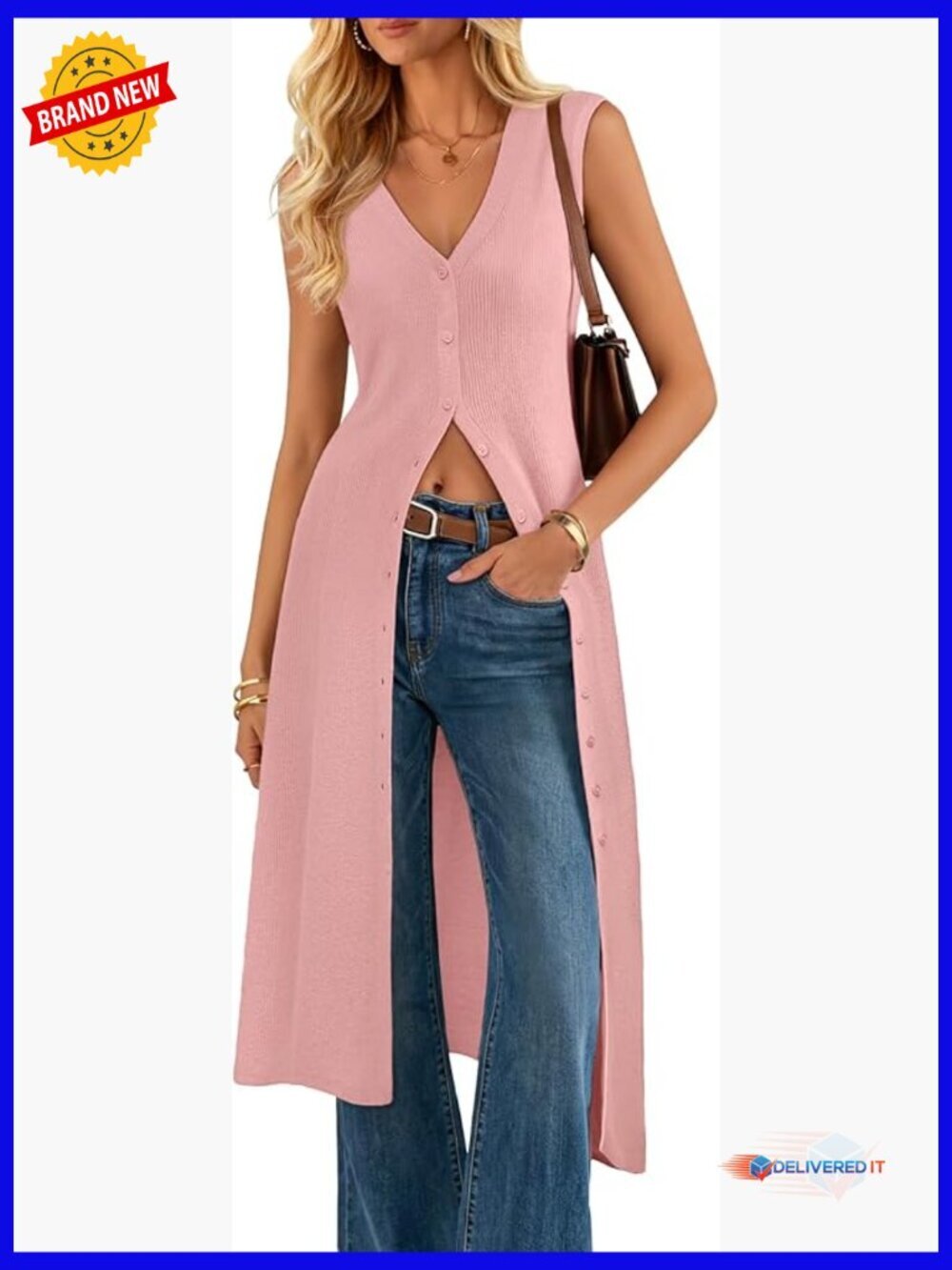 Sleeveless Long Cardigan Sweater Summer Oversized Button Knit Duster Vest Beach
